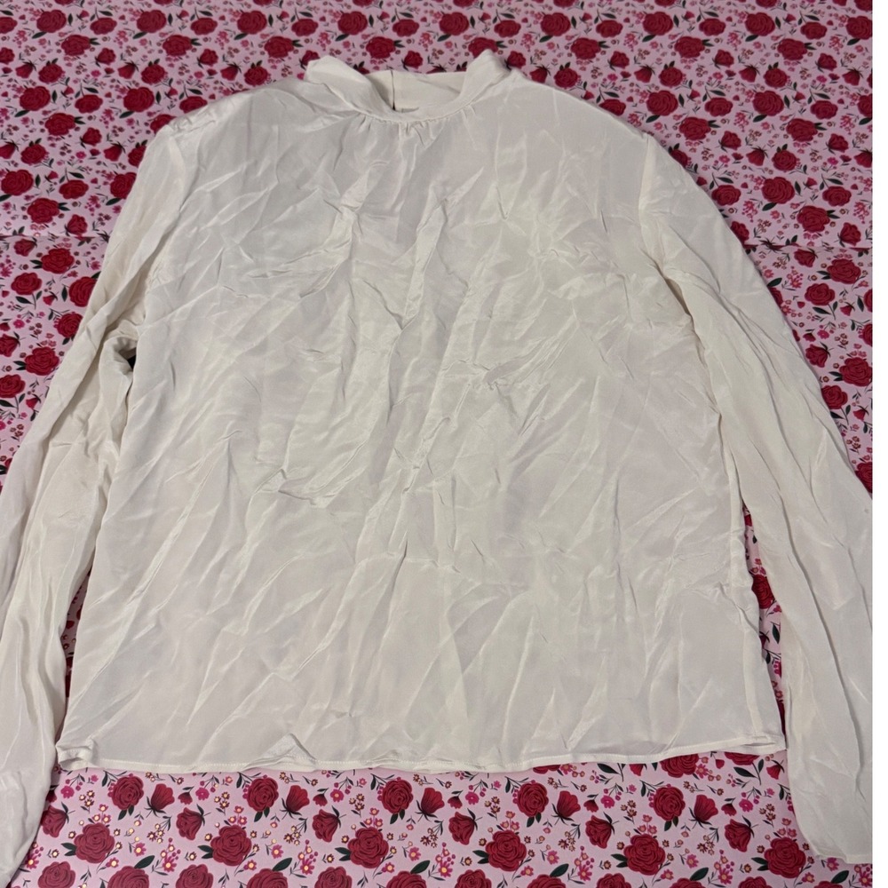 Babaton Hollowell Silk Blouse High Neck Long Sleeve Top shoulder pads
New a3